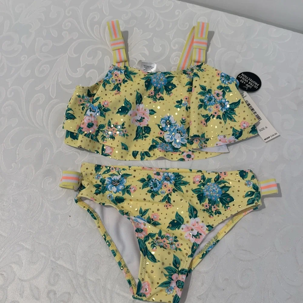 Nicole Miller Kids Floral Ruffle 2 Piece Swim Set  size 6. - Picture 3 of 12